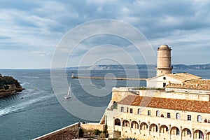 Aerial beautiful view of Fort Saint-JeanÃÂ at the entrance to the Old Port in Marseille France